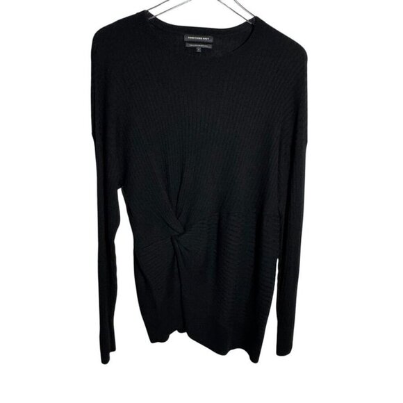 Something Navy womens size small black ribbed sweater gather knotted cashmere - Picture 7 of 7
